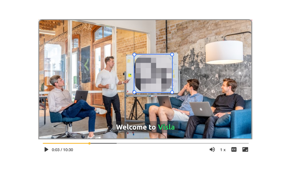 Team editing a corporate tutorial with Visla’s training video blur tool, masking confidential dashboard data and employee details for secure sharing